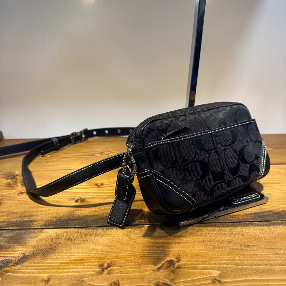Vintage Coach Signature Belt Bag Fanny Pack Black Jacquard Leather Y2K Rare